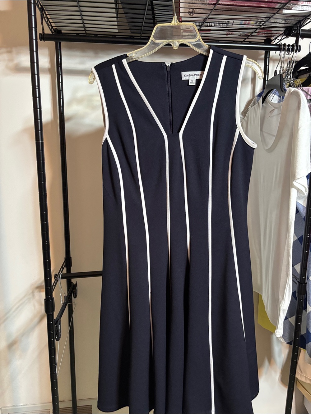 Shelby & Palmer Navy Dress with White Vertical Piping